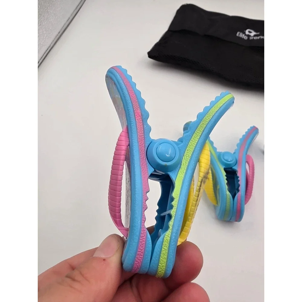 Elite Trend Flip Flop Beach Towel Clips Set of 3 Blue Pink Floral With Mesh N3